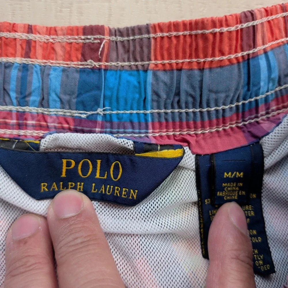 Polo Ralph Lauren Swim Trunks Mens M Multicolor‎ Plaid Mesh Lined Cotton Nylon